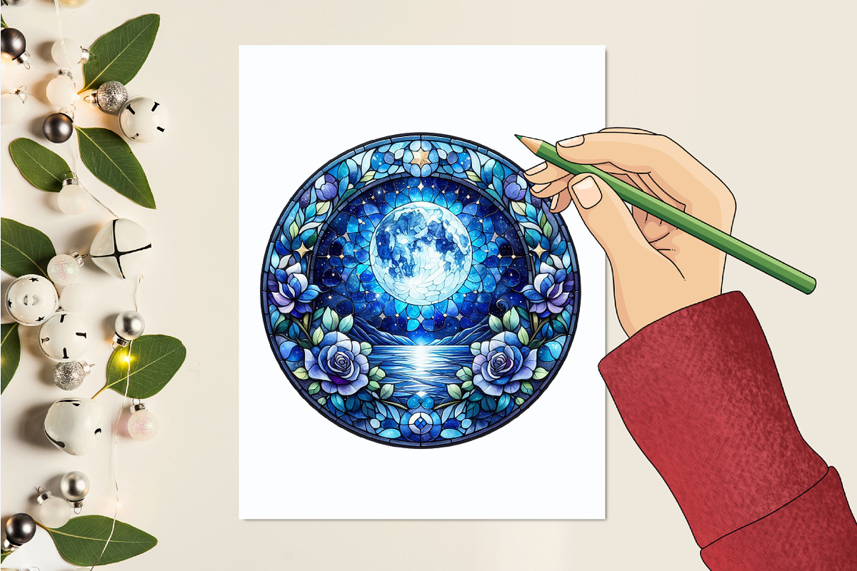 Round Moonlit Nights Stained Glass, a Graphic by designcity5 (Photo 5 of 5)