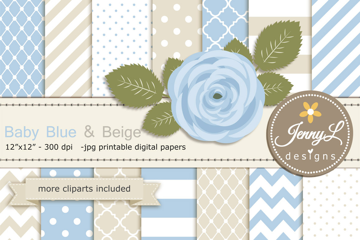 Beige & Blue Digital Paper Clipart, a Pattern Graphic by JennyL Designs (Photo 1 of 3)