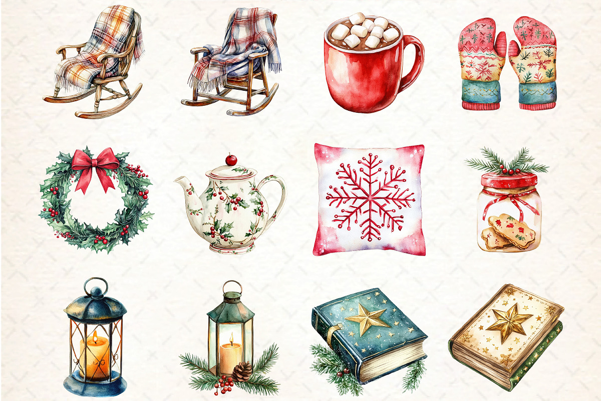 Watercolor Comfort Christmas Clipart, an Illustration by DreamCafeArt (Photo 5 of 5)