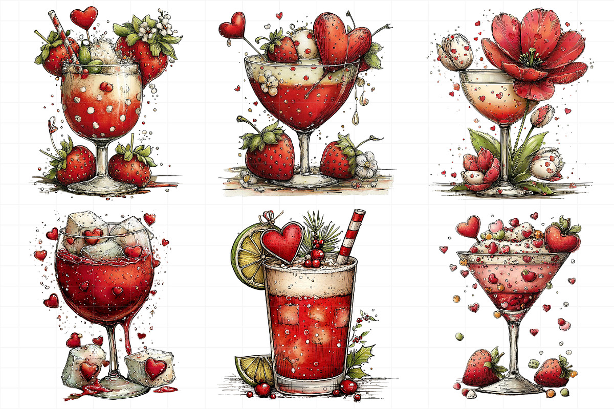 Valentine Whimsical Cocktail Clipart, an Illustration by Daily.Designs (Photo 4 of 7)