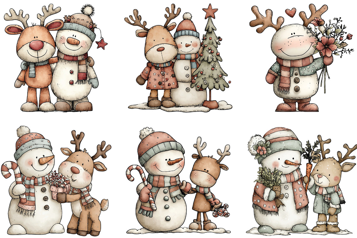 Christmas Reindeer Snowman Clipart, an Illustration by CraftArtStudio (Photo 4 of 6)