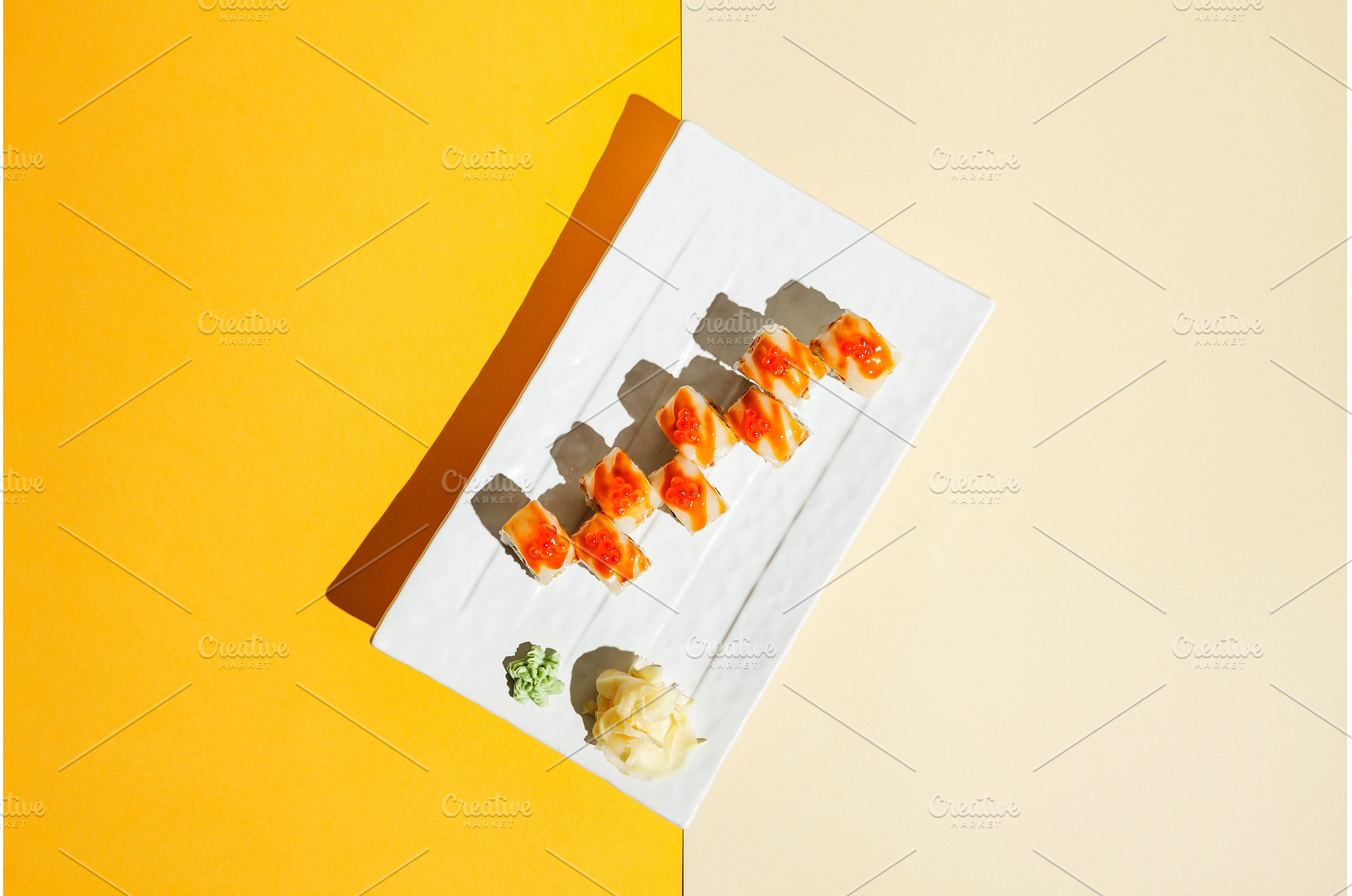 Sushi rolls with eel, shrimp, a Food & Drink Photo by Irina Burakova