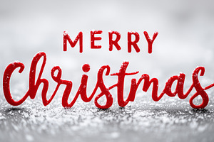 Red Merry Christmas text on snowy, a Holiday Photo by MistyDay