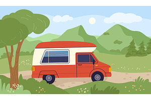 Camper traveling. Mobile road home, a Transportation Illustration by YummyBuum