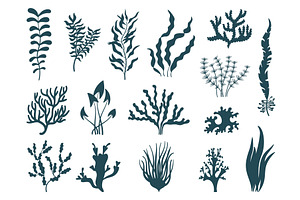 Sea Plants Silhouettes. Seaweed