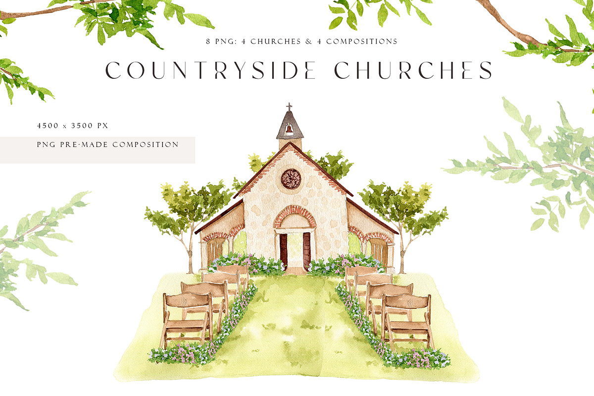 Watercolor countryside houses, a Decorative Illustration by MariGraphic boutique (Photo 3 of 13)