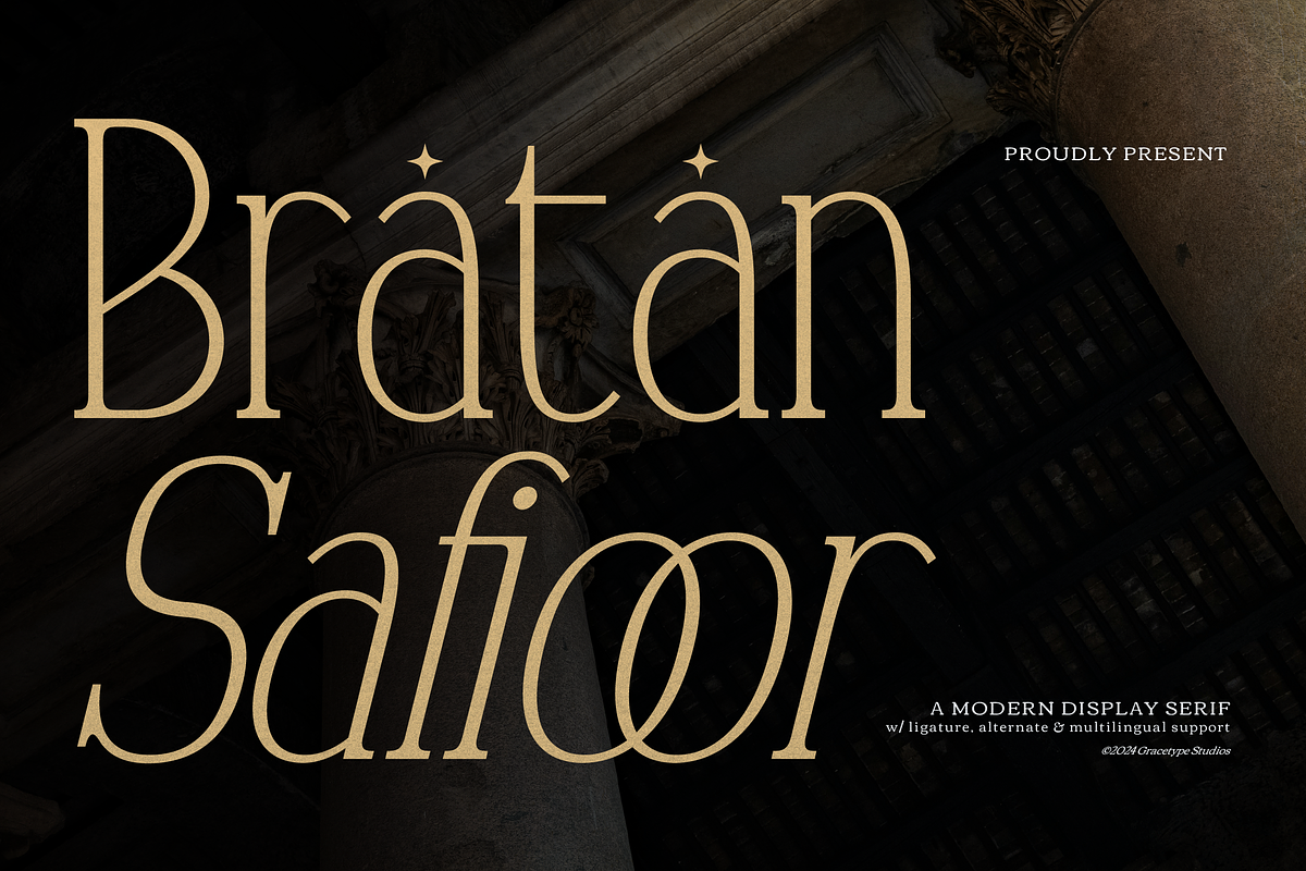Bratan Safioor Modern Display Serif, a Serif Font by gracetype_studio (Photo 1 of 12)