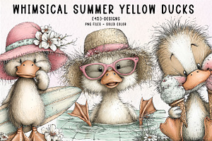 Whimsical Summer Yellow Ducks Clipar, an Illustration by CreationArt