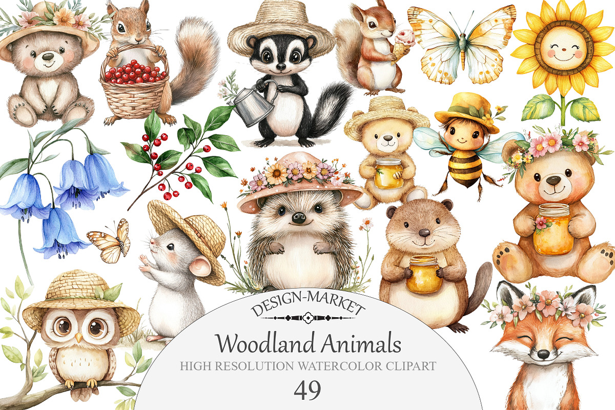 Watercolor Woodland Animals Clipart, an Illustration by Design Market (Photo 1 of 5)