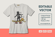 Pizza Cat Skateboard, an Animal Illustration by Mangustudio (Thumbnail 1 of 3)