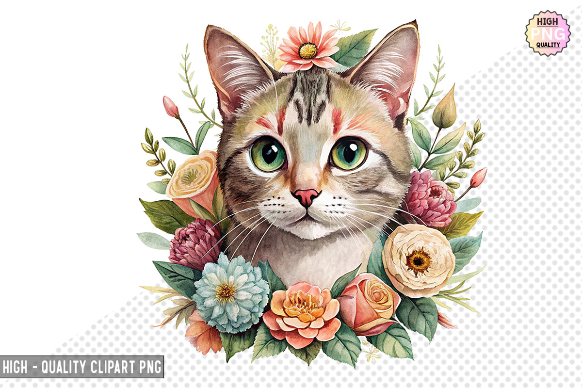 Floral Cat Clipart Bundle, a Graphic by crative8112 (Photo 2 of 10)