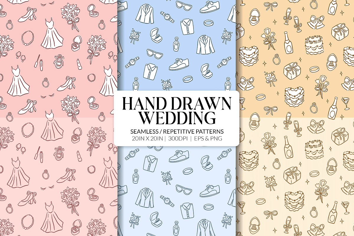 Wedding Hand drawn Pattern Set, a Pattern Graphic by CreativeChristiana (Photo 1 of 7)