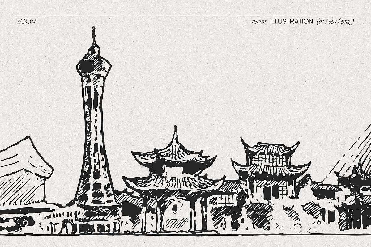 Hand-Drawn China Skylines, a Work Illustration by TheMountBirdStudio (Photo 3 of 8)