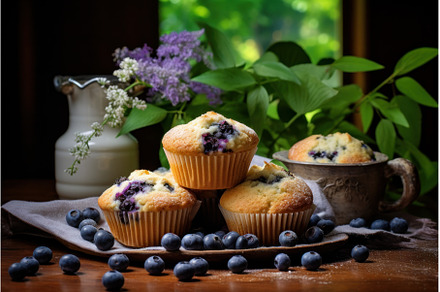 Sweet Blueberry muffin. Generate Ai, a Food & Drink Photo by Ylivdesign