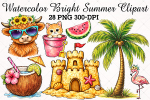 Watercolor Bright Summer Clipart Set, an Illustration by RobertsArt