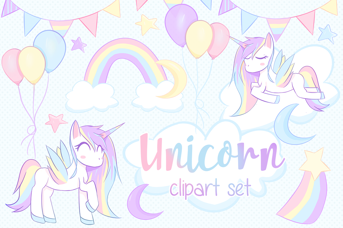 Unicorn Clipart Set, an Illustration by Pinkinks (Photo 1 of 2)