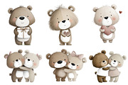 Watercolor Valentine Teddy Bears, an Illustration by Designworld (Thumbnail 3 of 6)