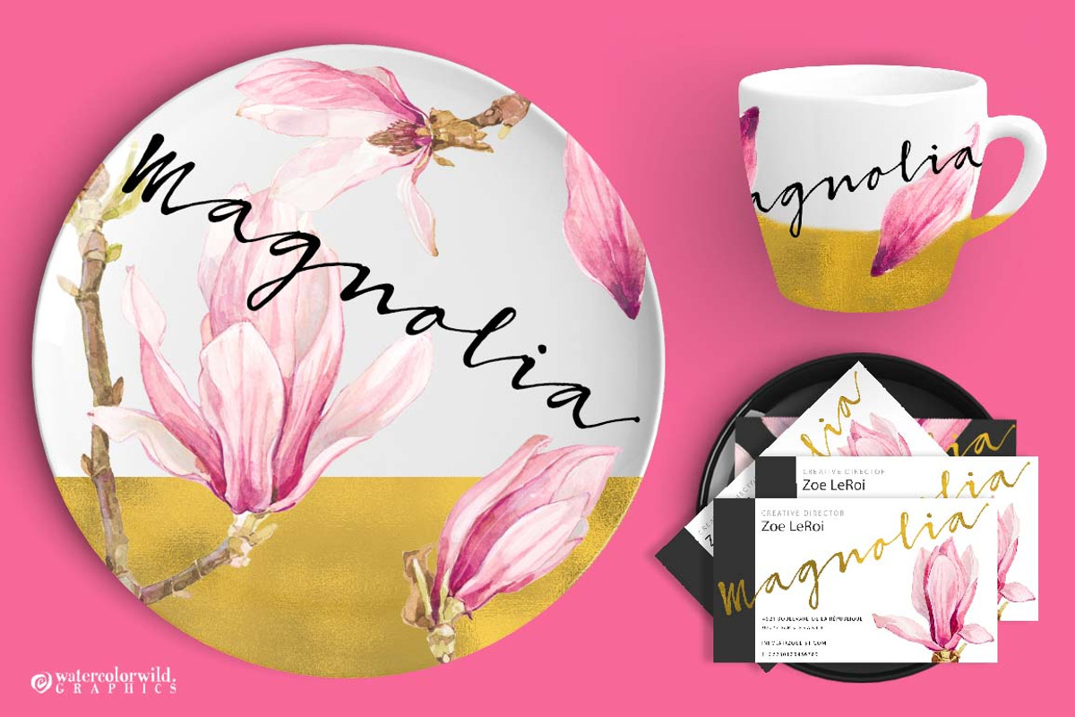 Magnolia-Clipart Set Watercolor, an Illustration by watercolorwild.graphics (Photo 3 of 9)