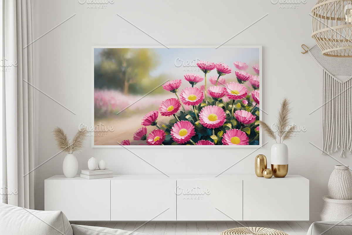 Pink Daisy Oil Painting printable, a Background Graphic by Floraphoria (Photo 9 of 12)