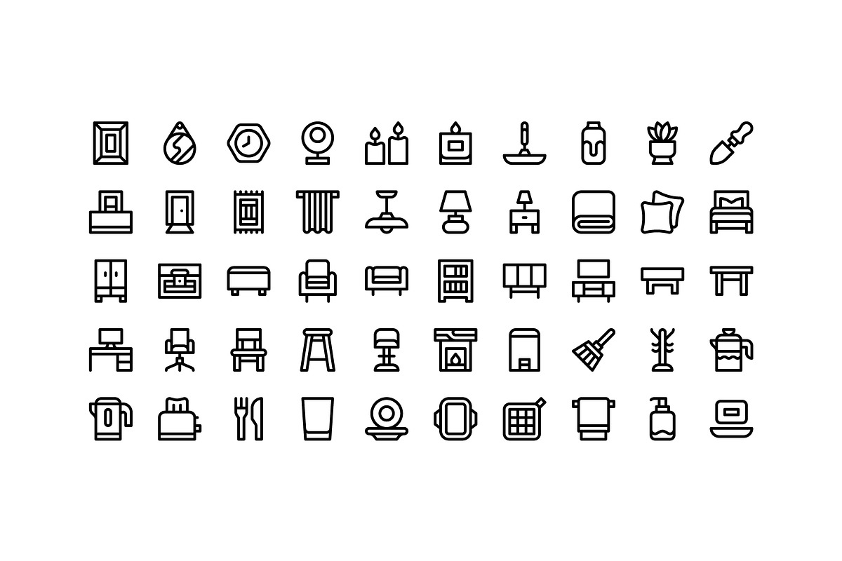 50 Home and Living Icons, an Outline Icon by Side Project (Photo 2 of 7)
