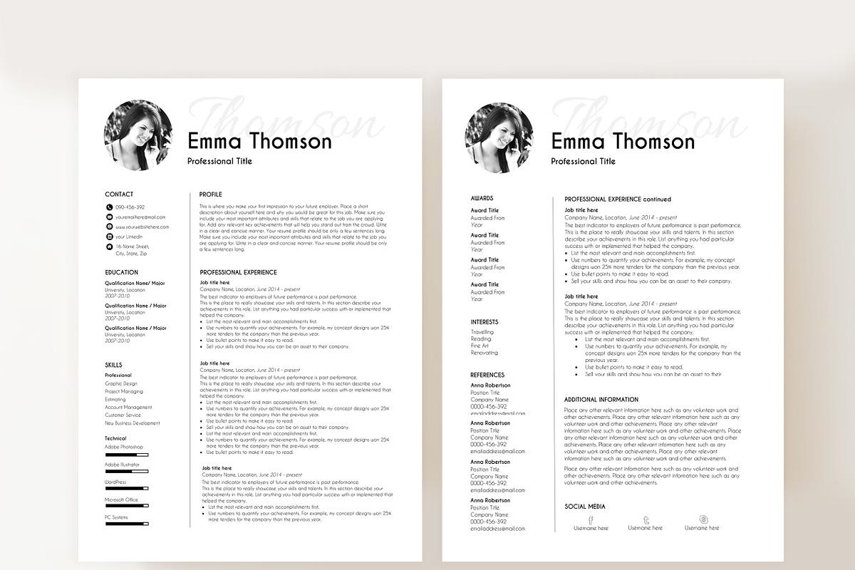 resume template with photo, a Resume Template by PinkJellyfish (Photo 2 of 5)