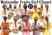 Watercolor Fruits Girl Clipart, a Seasonal Illustration by CitraGraphics (Thumbnail 1 of 6)