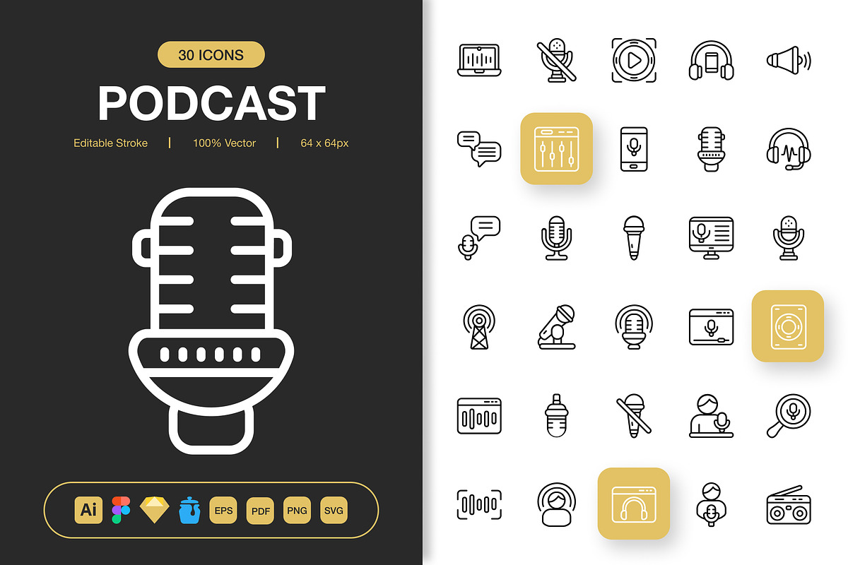 Podcast Icons, an Outline Icon by Spacepixel Creative