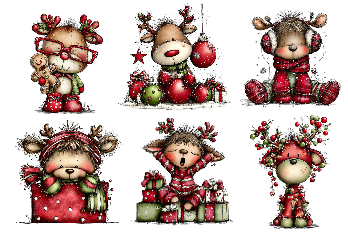 Christmas Cute Reindeer Clipart, an Illustration by Dream Creation (Photo 6 of 8)
