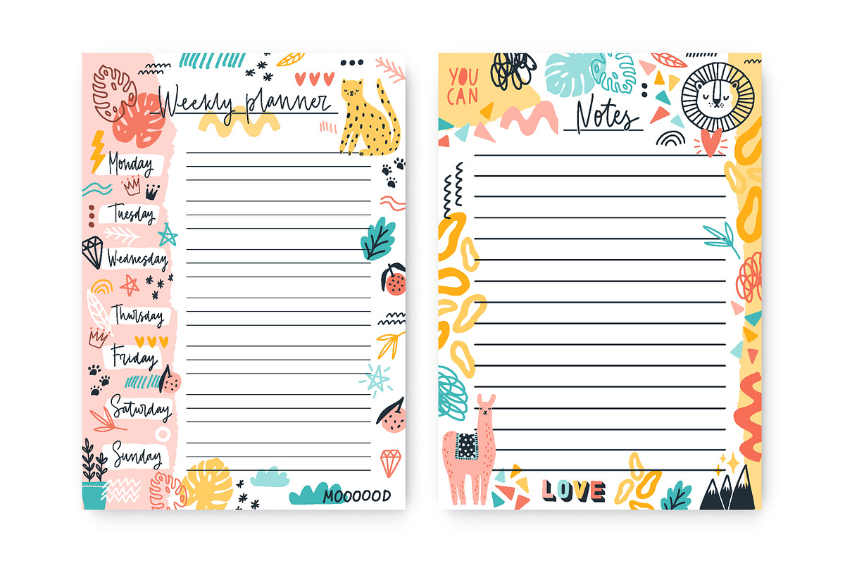 Doodle planner backgrounds set, a Decorative Illustration by Good Studio (Photo 2 of 6)