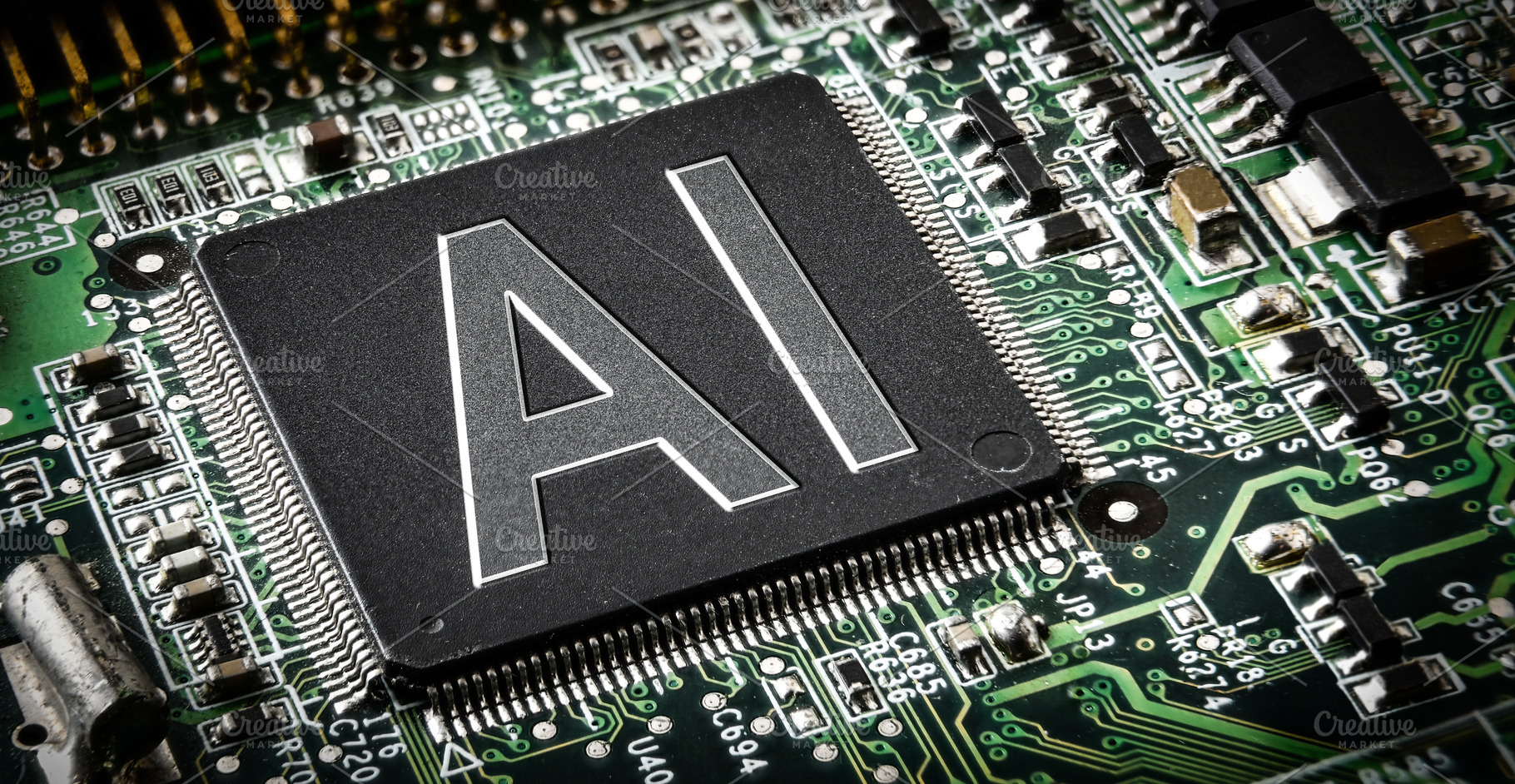 AI Processor on a Green Electronic Circuit Board, a Technology Photo by Davizro's Market