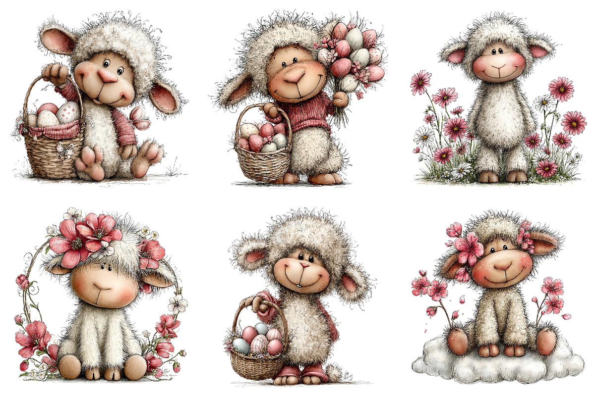 Whimsical Easter Sheep Clipart, an Illustration by Dream Creation (Photo 2 of 6)
