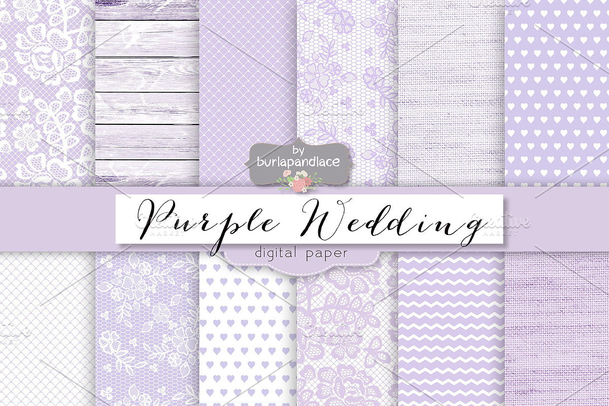 Purple pale wedding digital paper, a Pattern Graphic by burlapandlace