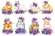 Fluffy bunnies. Watercolor painting, an Animal Illustration by Hanna Hryharenka (Thumbnail 2 of 17)
