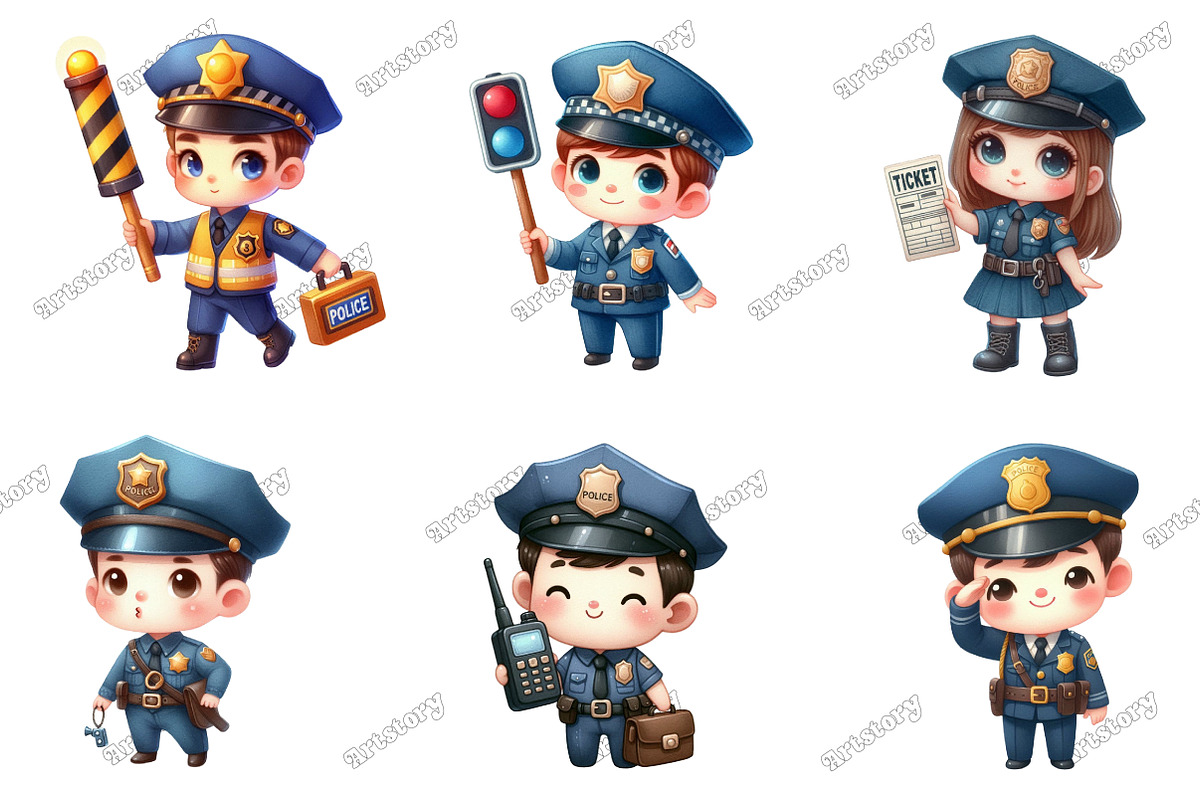 Watercolor Cute Police Clipart, an Illustration by designcity5 (Photo 2 of 5)