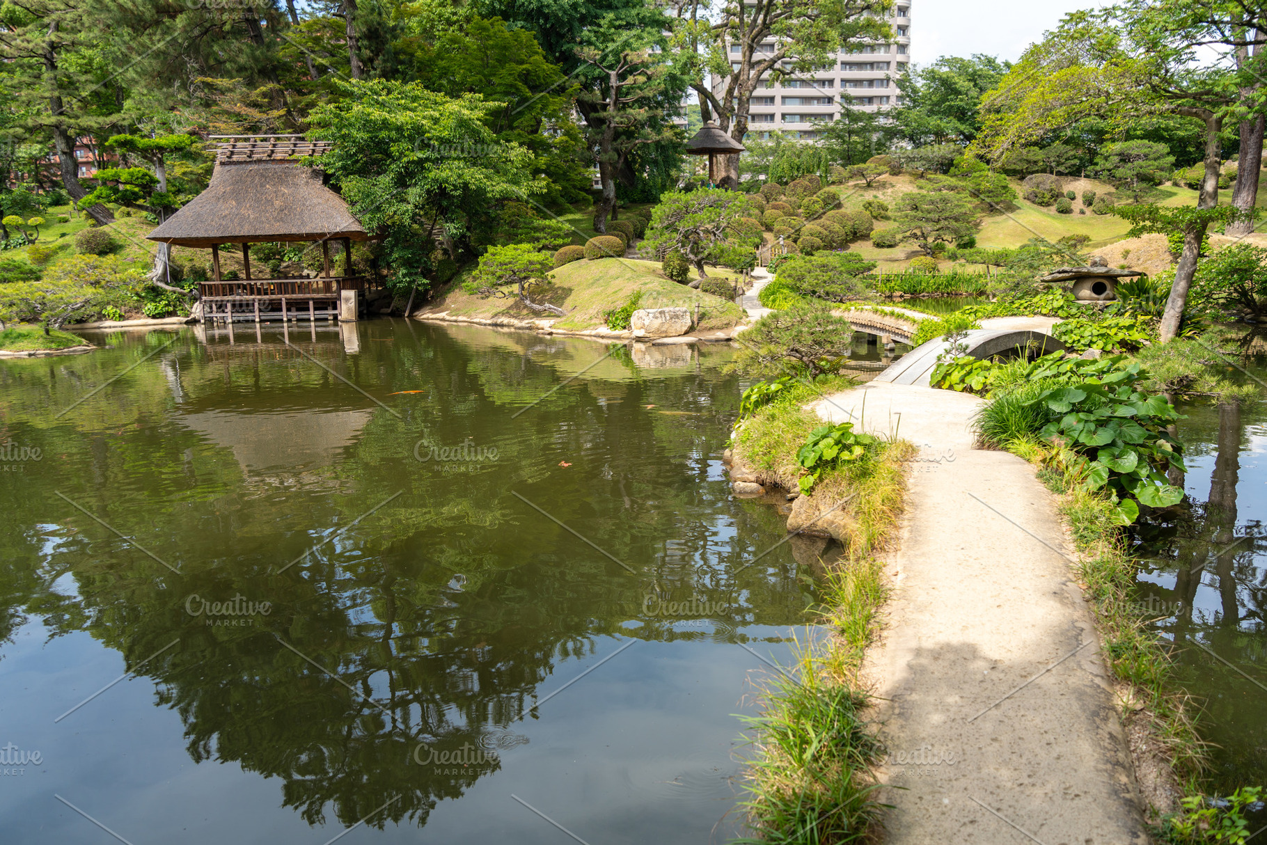 Traditional bridges in Shukkei-en Japanese garden in Hiroshima,, an Architecture Photo by GoodGoods