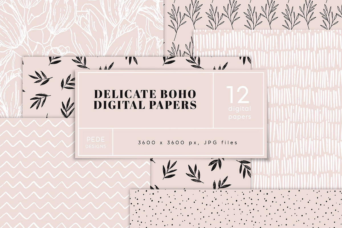 Delicate Digital Paper Pack, a Pattern Graphic by PeDe Designs (Photo 1 of 4)
