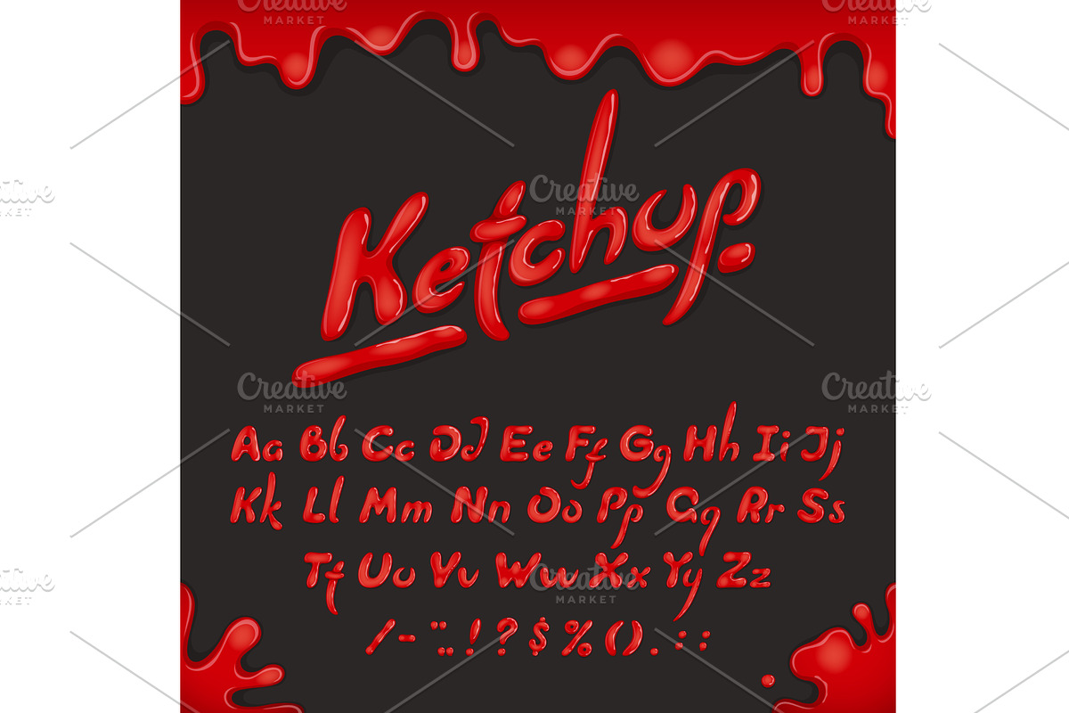 Ketchup font type, tomato sauce, an Illustration by Vector Tradition