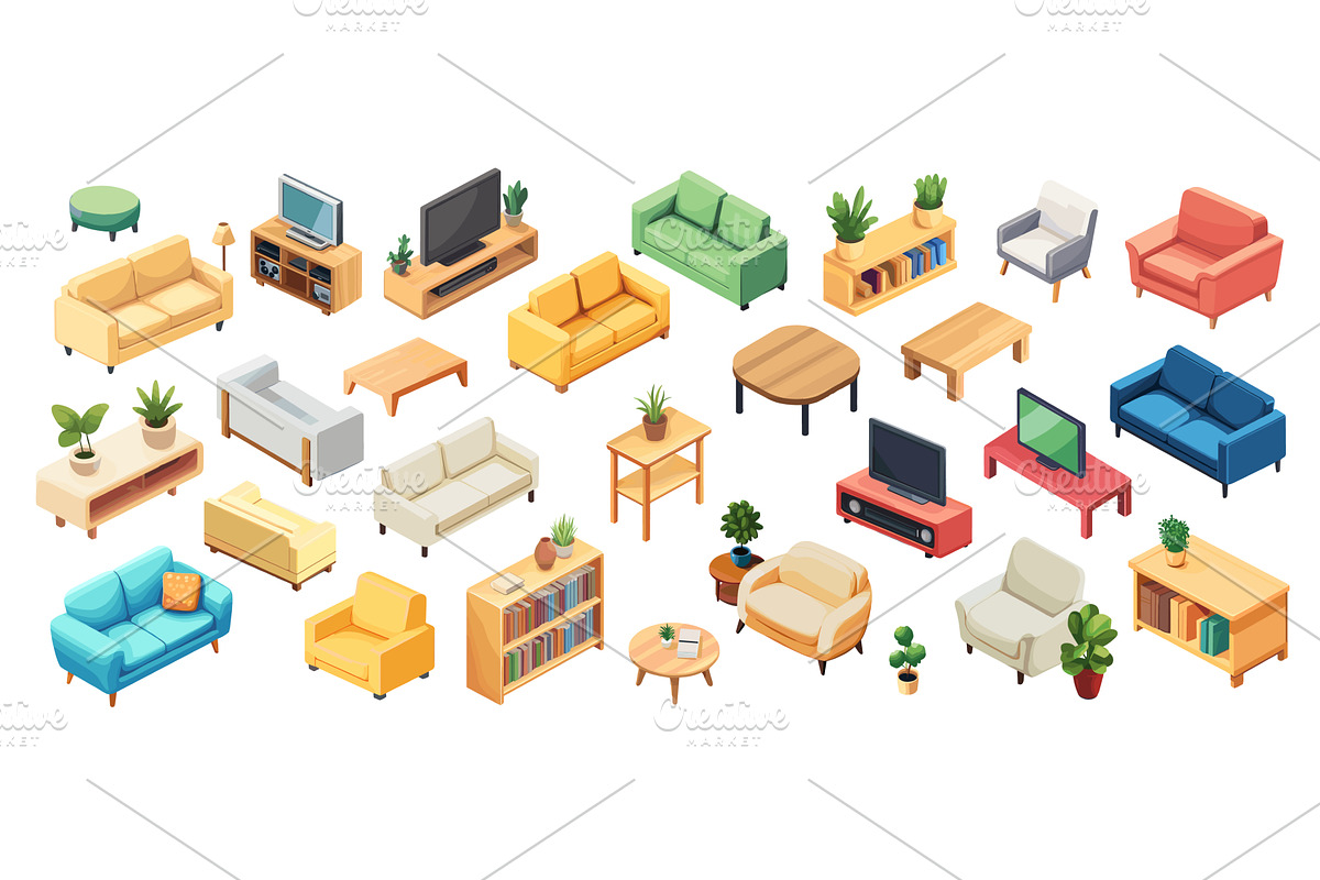 Isometric living room. Interior, an Object Illustration by Stock-Smart-Start