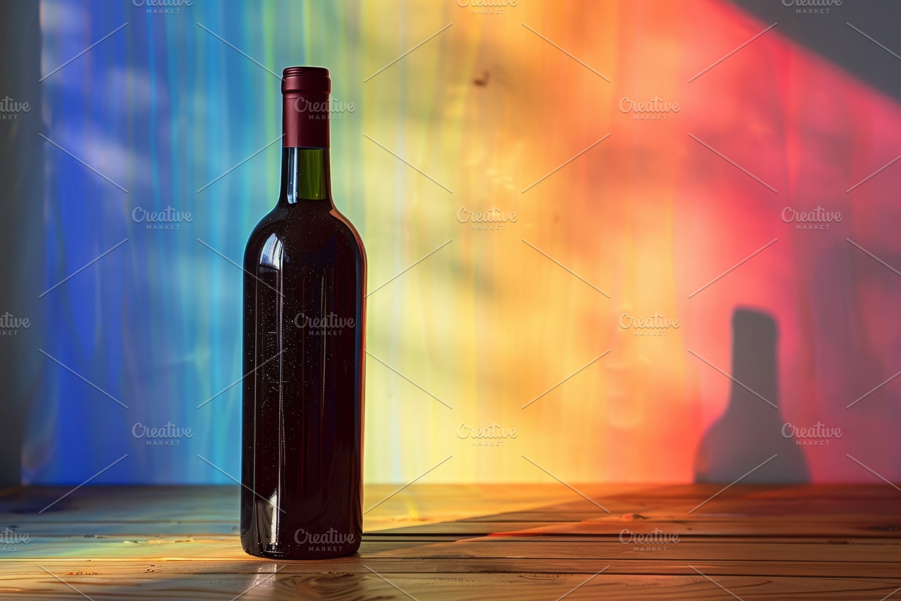 A wine bottle stands elegantly on a, a Photo by Tanuart