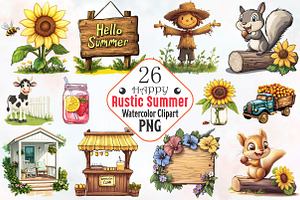Happy Rustic Summer Clipart, an Illustration by RobertsArt