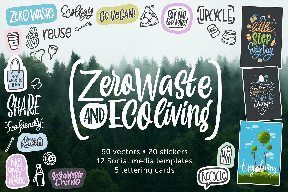 Zero waste & Eco living Pack, an Illustration by Nina's Illustration Shop (Photo 1 of 8)