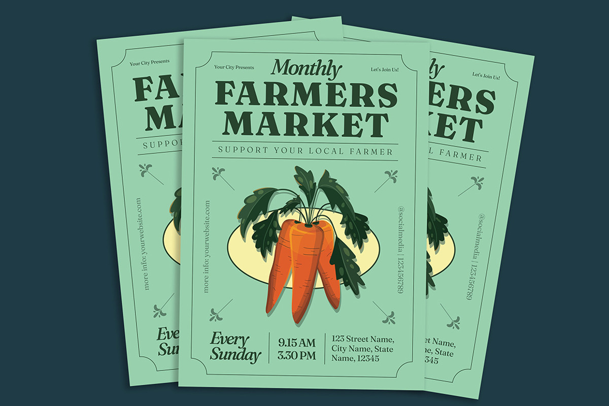 Vintage Farmers Market Flyer, a Flyer Template by Gumico Studio. (Photo 2 of 3)