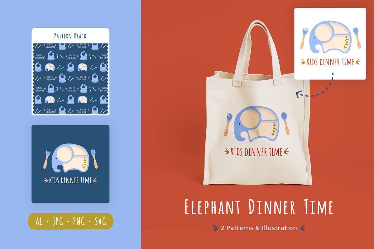 Elephant Mealtime Patterns & Poster, an Illustration by ApollinariaManko (Photo 1 of 7)