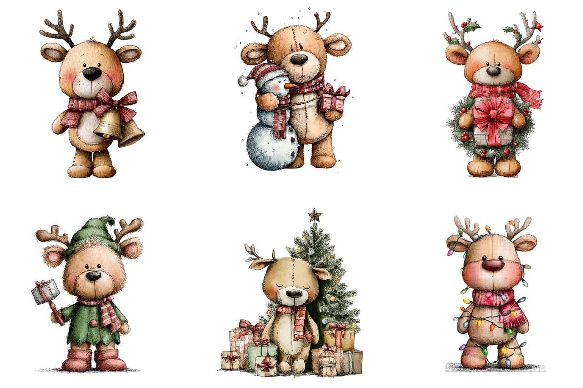 Whimsical Christmas Teddy Clipart, an Illustration by DreamArtGraphic (Photo 3 of 5)