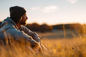 Bearded man in a hoodie and knit hat, a Nature Photo by MistyDay