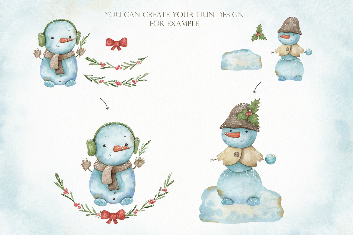 Watercolor festive winter clipart, an Illustration by OrangePeafowlArt (Photo 3 of 11)