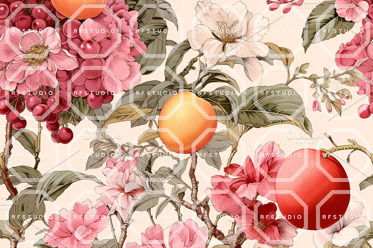 CHINOISERIE FRUITS Seamless Patterns, a Texture Illustration by RefinedFantasyStudio (Photo 6 of 9)
