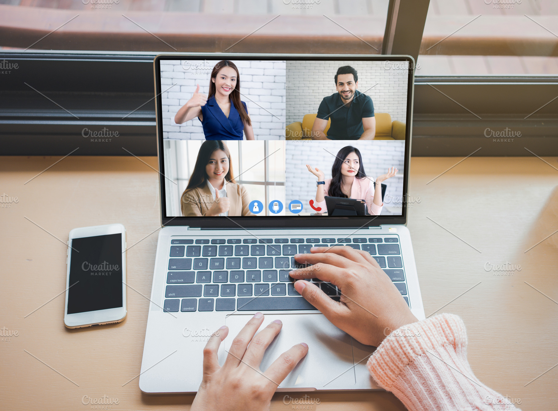 Woman video conference with team on laptop., a Business Photo by Nednapa