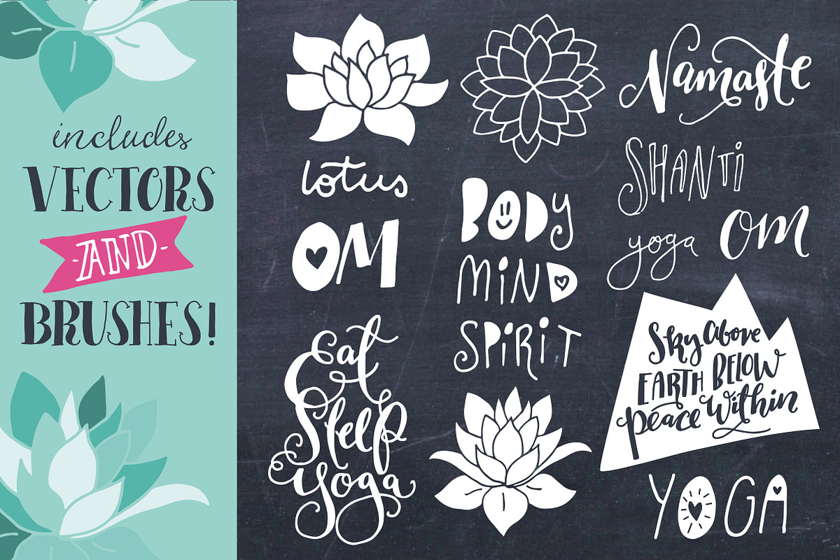 Yoga Phrases & Lotus Flowers Clipart, an Object Graphic by The Pen and Brush (Photo 2 of 5)