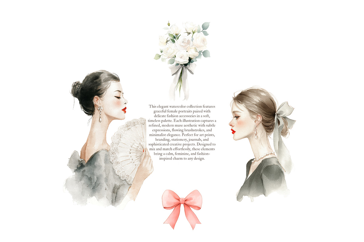 modern watercolor women portraits, a Decorative Illustration by Patishop Art (Photo 3 of 9)